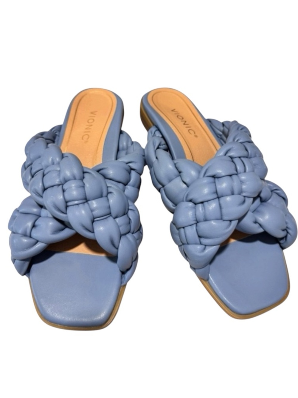 Vionic Blue Braided Leather Slide Sandals Like New EU 37 US 6.5/7